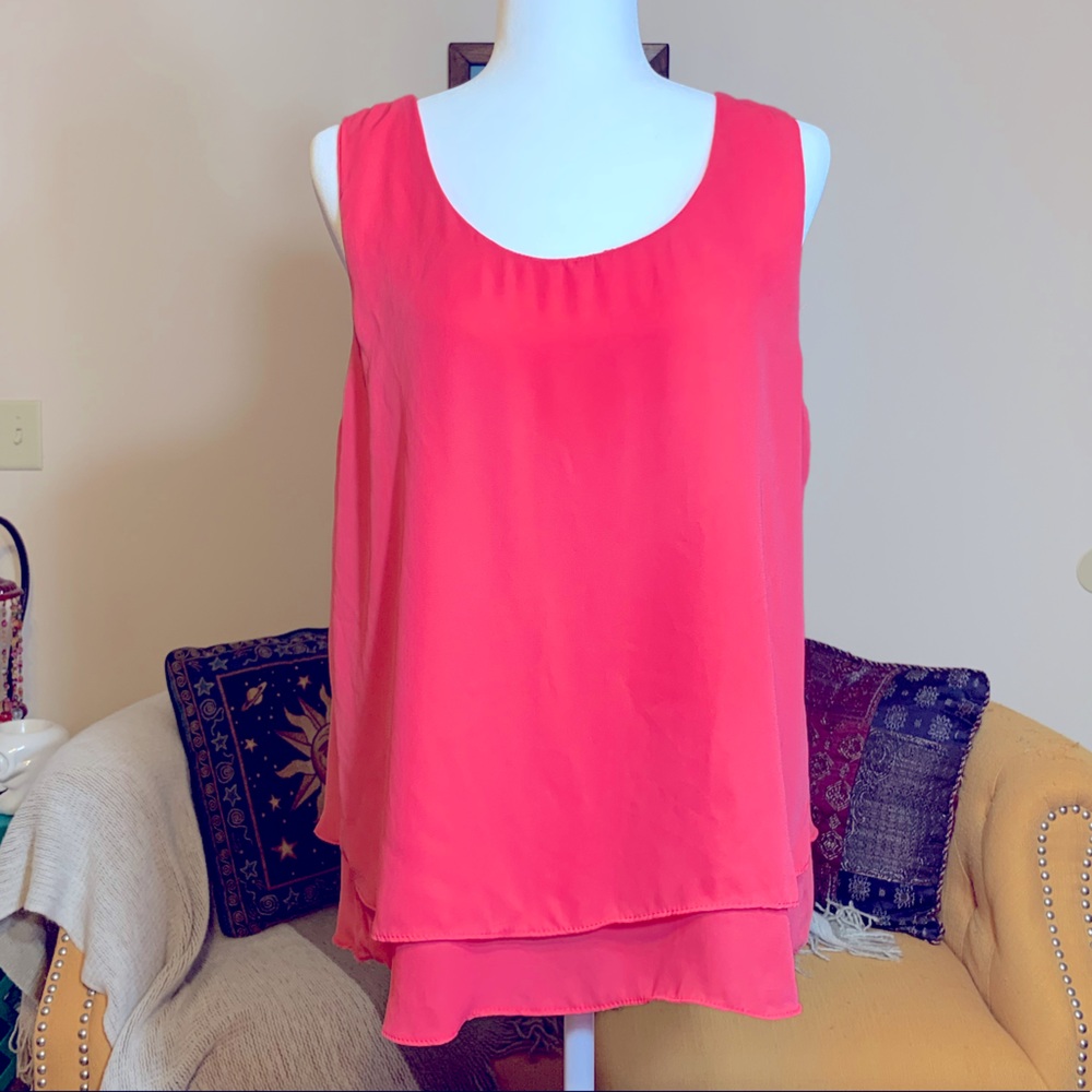 Pink Chiffon Layered Tank with Open Back Design L